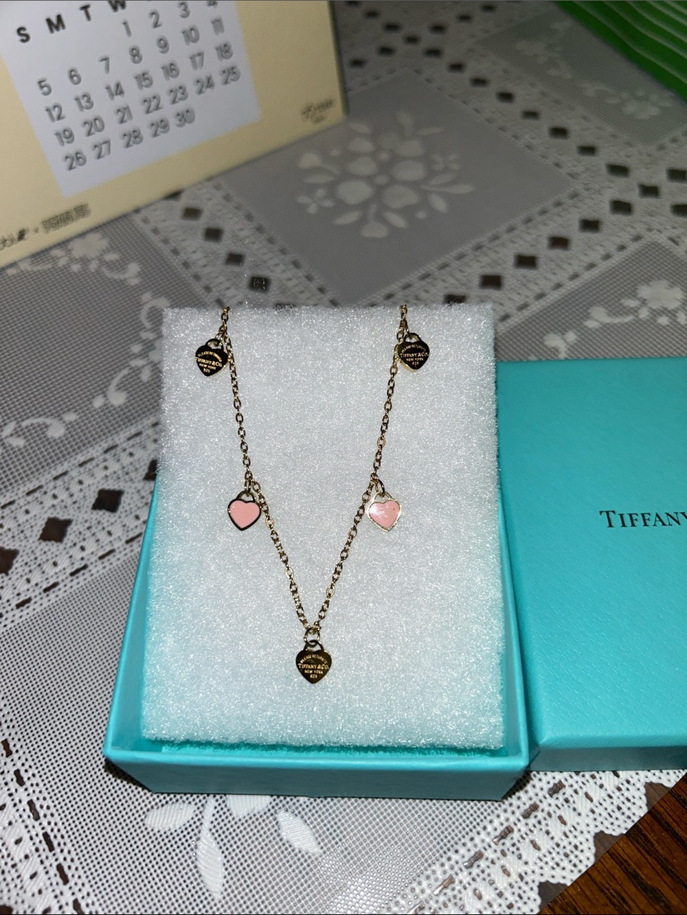 Tiffany & Co. Pink & Gold Heart Charm Necklace 925 Sterling Silver